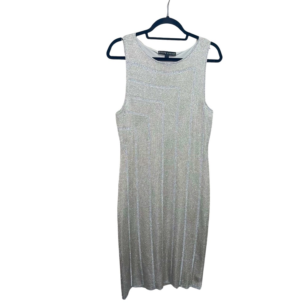Ralph Lauren Black Label Bateau Mini length Metallic Shift PulloverDress Sz L